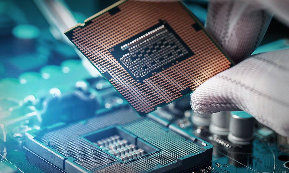 A colorful digital rendering of microelectronics