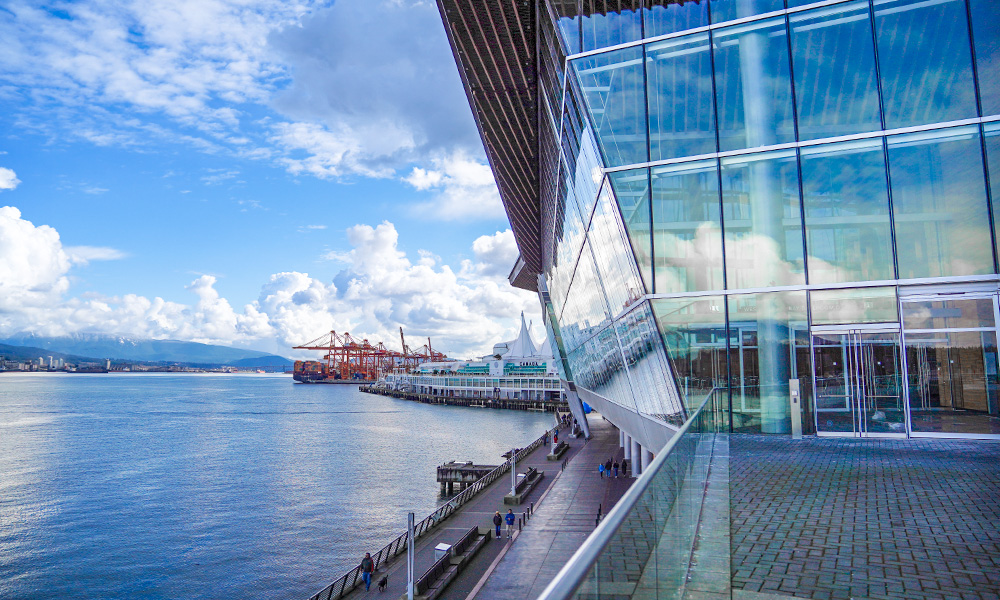 An afternoon exterior view of the Vancouver Convention Centre, Vancouver, British Columbia, Canada