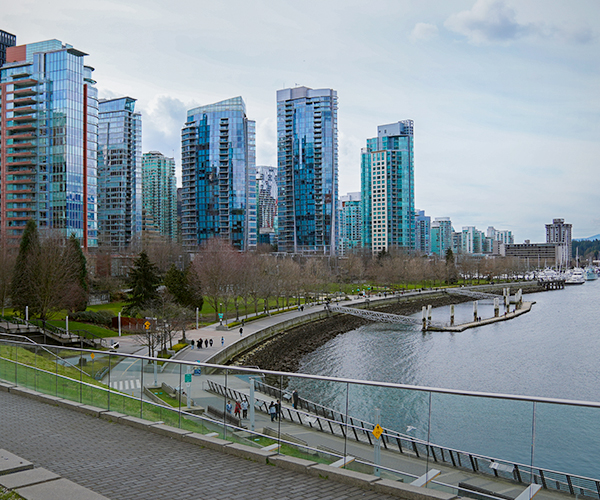 Cityscape of downtown, waterfront of the Vancouver Convention Center, Vancouver, Canada.