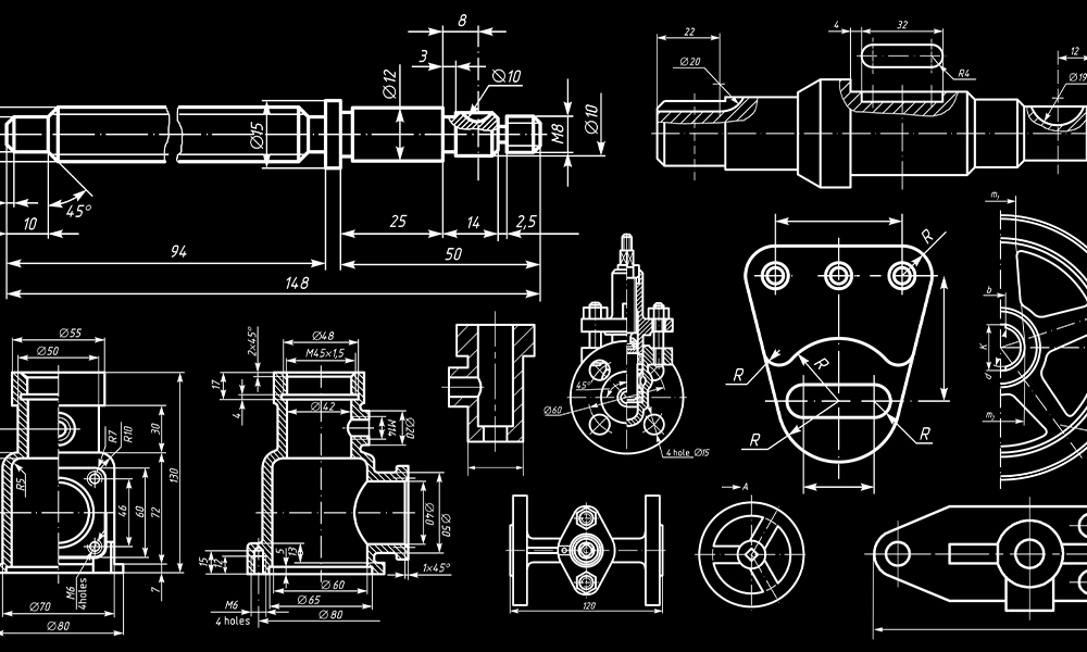 Technical blueprint showing detailed design and testing schematics with measurements and component diagrams.