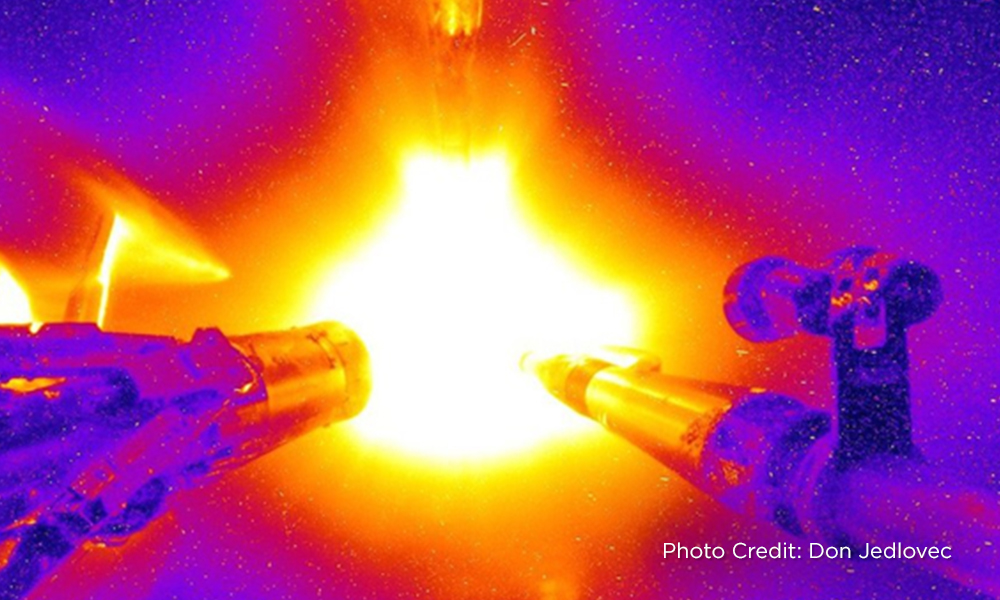X-ray and gamma-ray particle technology experiment showing a bright energy burst between two instruments.