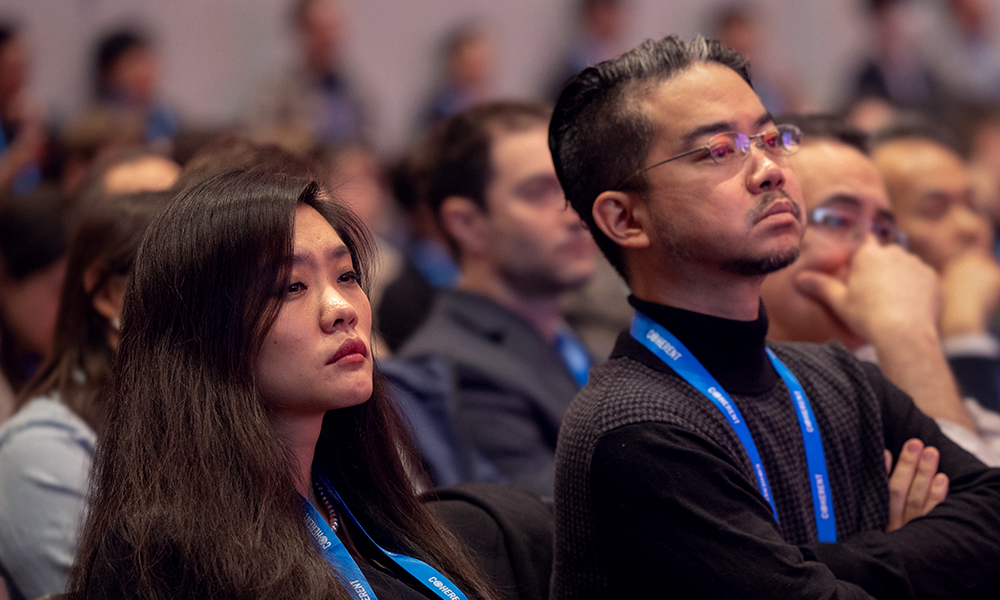 Attendees listening to an Industry presentation at SPIE Sensors + Imaging. at the Photonics Marketplace