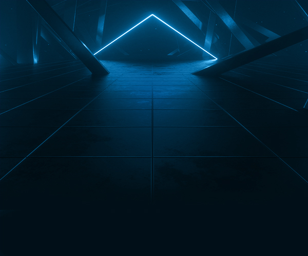 Blue glowing triangle against a black background