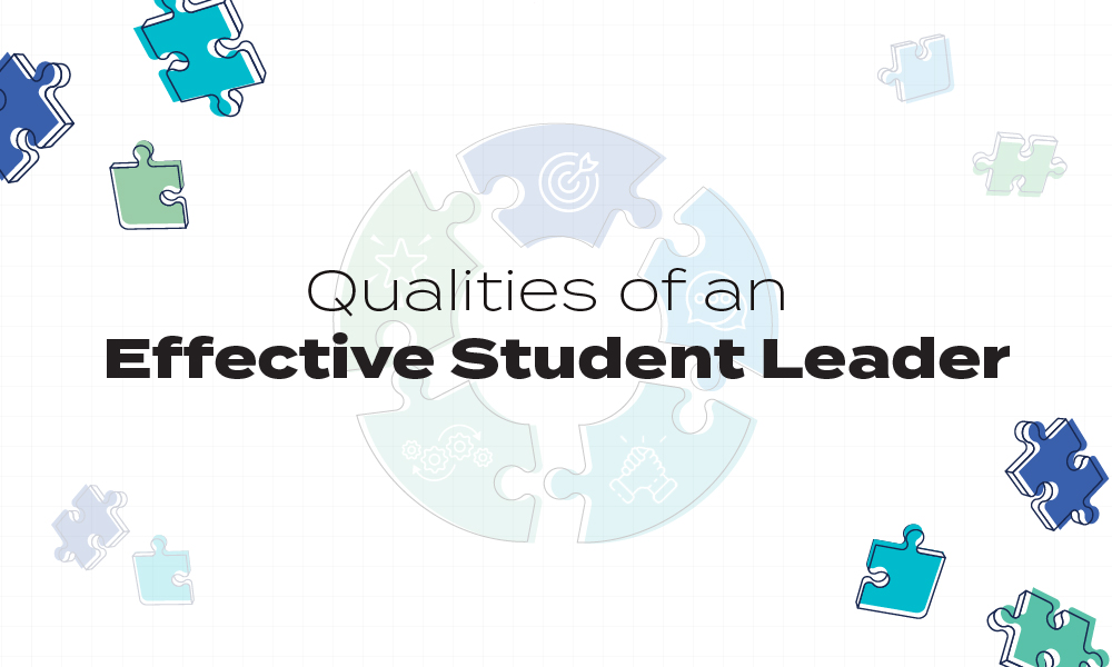 Puzzle pieces graphic with "Qualities of an effective student leader" text