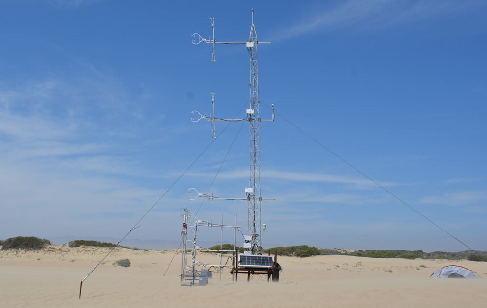 field setup showing the 10-meter tower with sonic anemometers