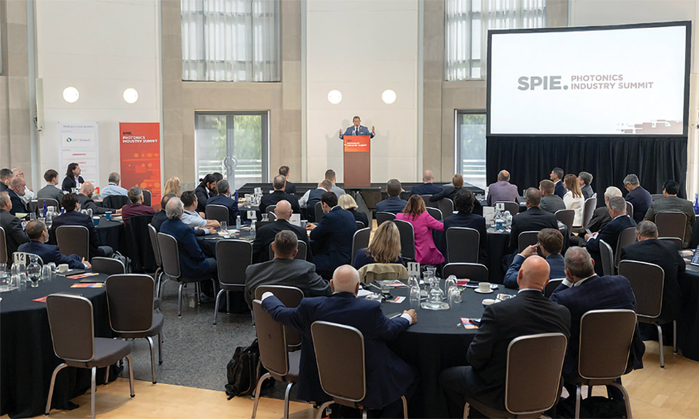 Optics and Photonics Caucus Co-Chair, Rep. Joe Morelle (D-NY) addresses the crowd during his keynote presentation at the 2025 SPIE Photonics Industry Summit