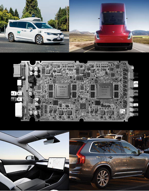 Waymo, Tesla, and Uber autonomous vehicles