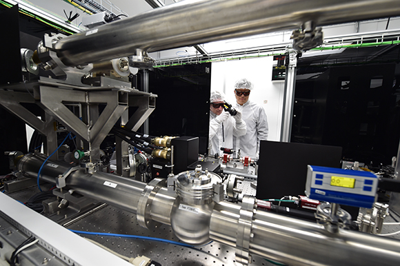 The 100-J ultraviolet Nd:glass system at the Dynamic Compression Sector Laser Shock Facility, Advanced Photon Source, Argonne National Laboratory.