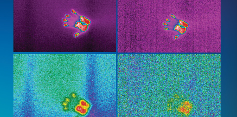 comparing the performance of  a 20 mK camera (top) with a 50 mK camera (bottom).